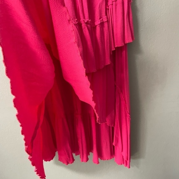 MF Designs high-low smock waist tiered ruffle skirt in pink. Size X-Small - Picture 5 of 7